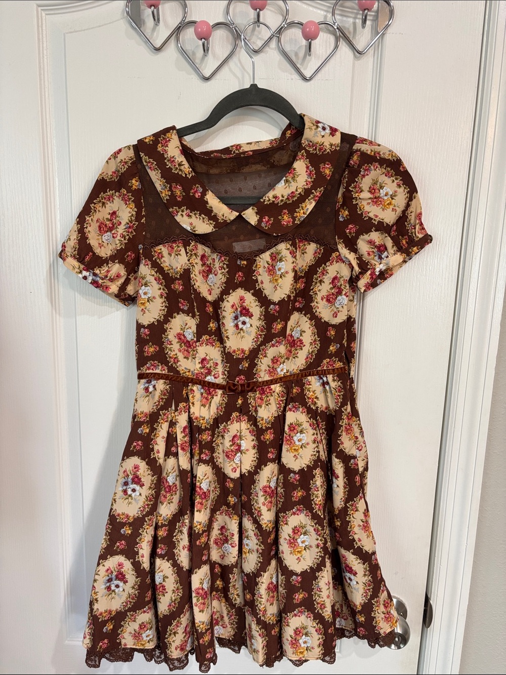 LIZ LISA Brown and Cream Floral Peter Pan Collar Mini Dress
